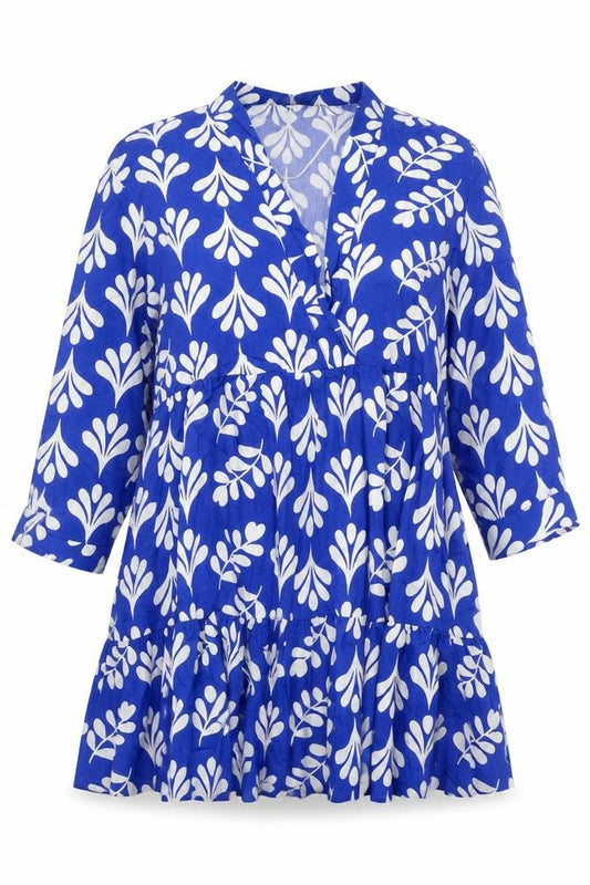 Front view of Dunnes Women’s Blue Floral Ruffle Short Dress, size XL
