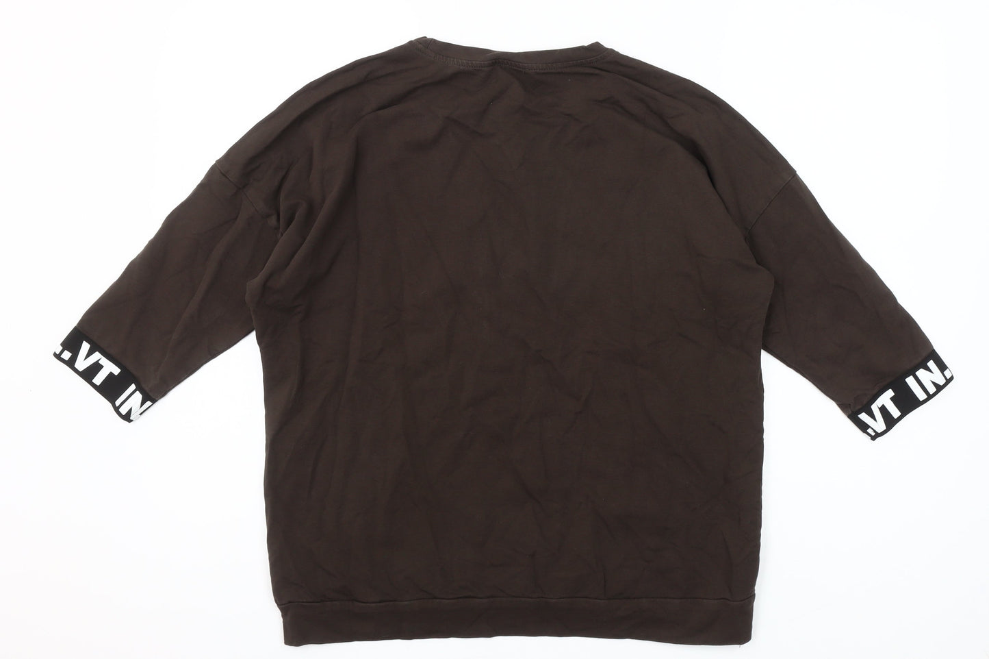 Megi Collection Women Brown Cotton Blend 3/4 Sleeve Pullover Sweatshirt S-M