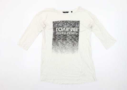 Next Women’s Ivory 3/4 Sleeve 100% Cotton Graphic T-Shirt Size 10