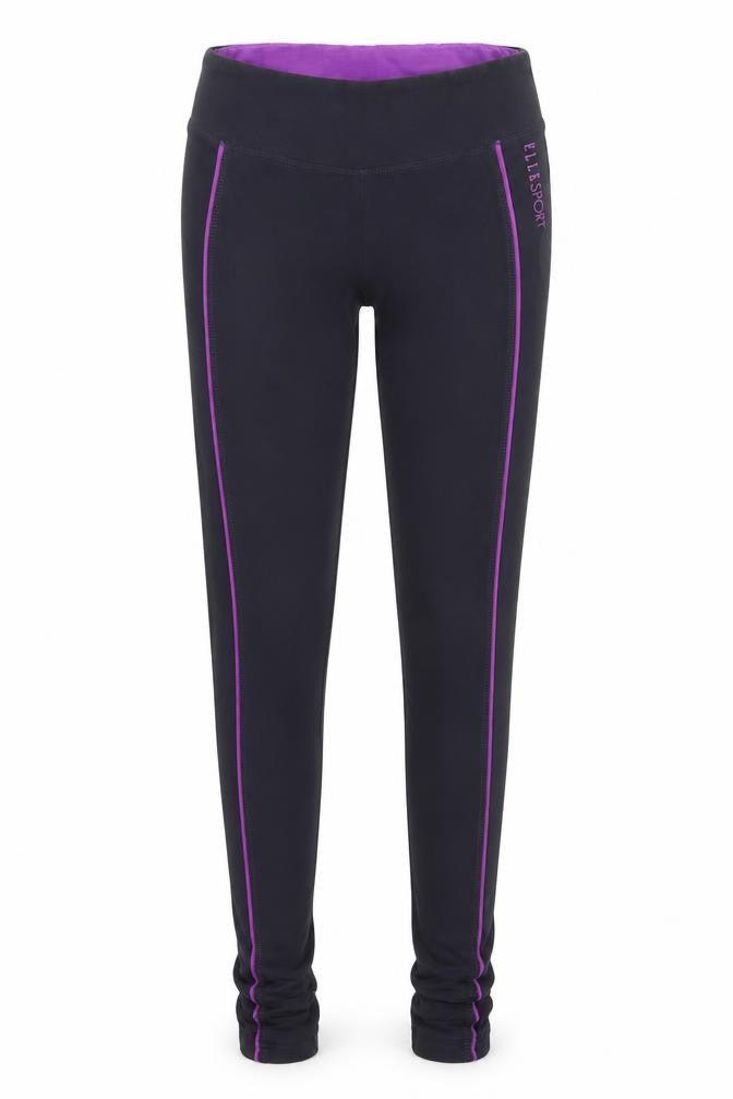 ELLESPORT Womens Black Purple Side Stripe Leggings S Stretch Gym Pants