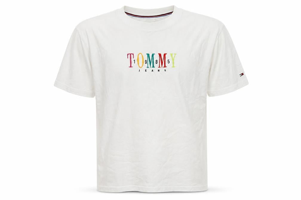 Tommy Jeans Men's White Oversized Logo T-Shirt Size L Cotton