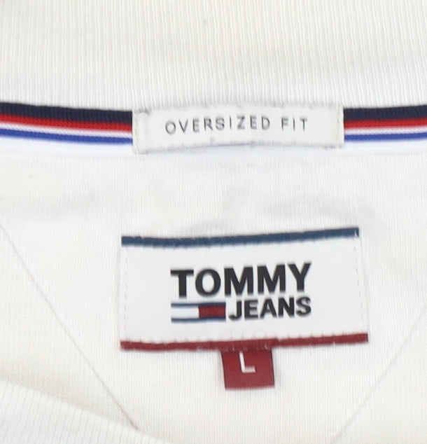 Tommy Jeans Men's White Oversized Logo T-Shirt Size L Cotton