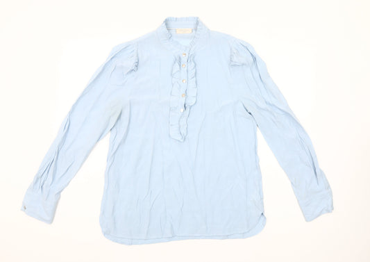 FREE/QUENT Women's Blue Ruffle Front Long Sleeve Blouse Size M