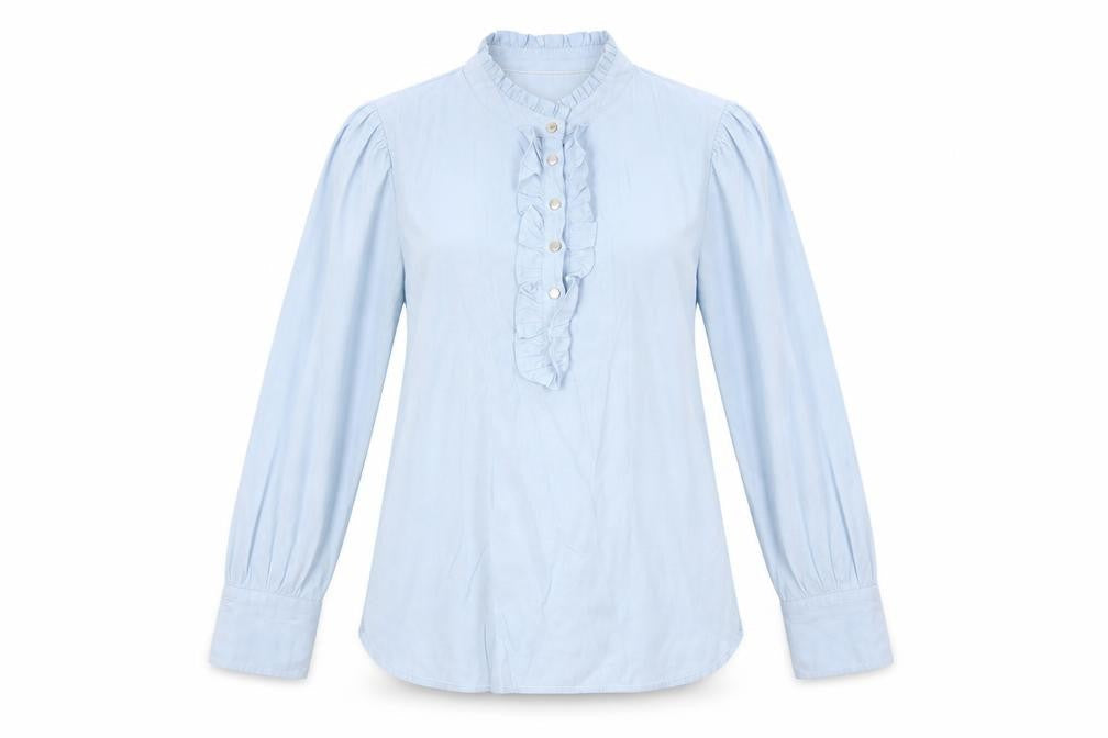 FREE/QUENT Women's Blue Ruffle Front Long Sleeve Blouse Size M