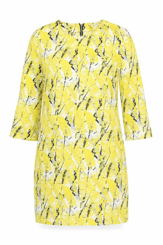 Warehouse Women’s Yellow Shift Dress Size 12 3/4 Sleeve Zip Detail