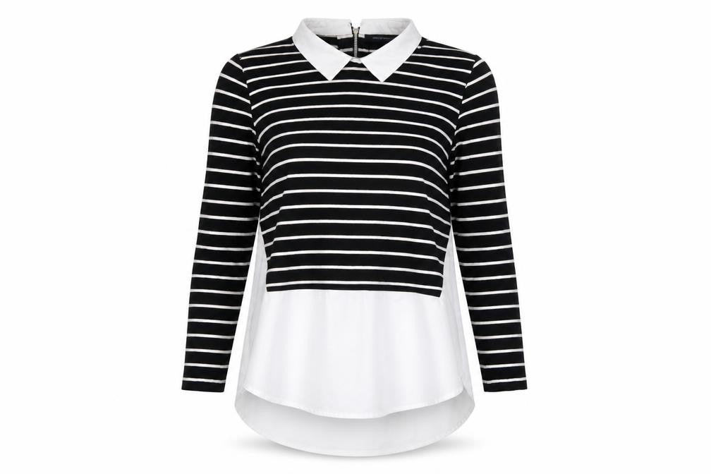 French Connection Women’s Black Striped Collared Blouse Size S