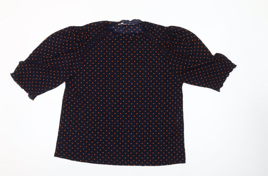 Zara Woman Blue Polka Dot Puff Sleeve Blouse Size S