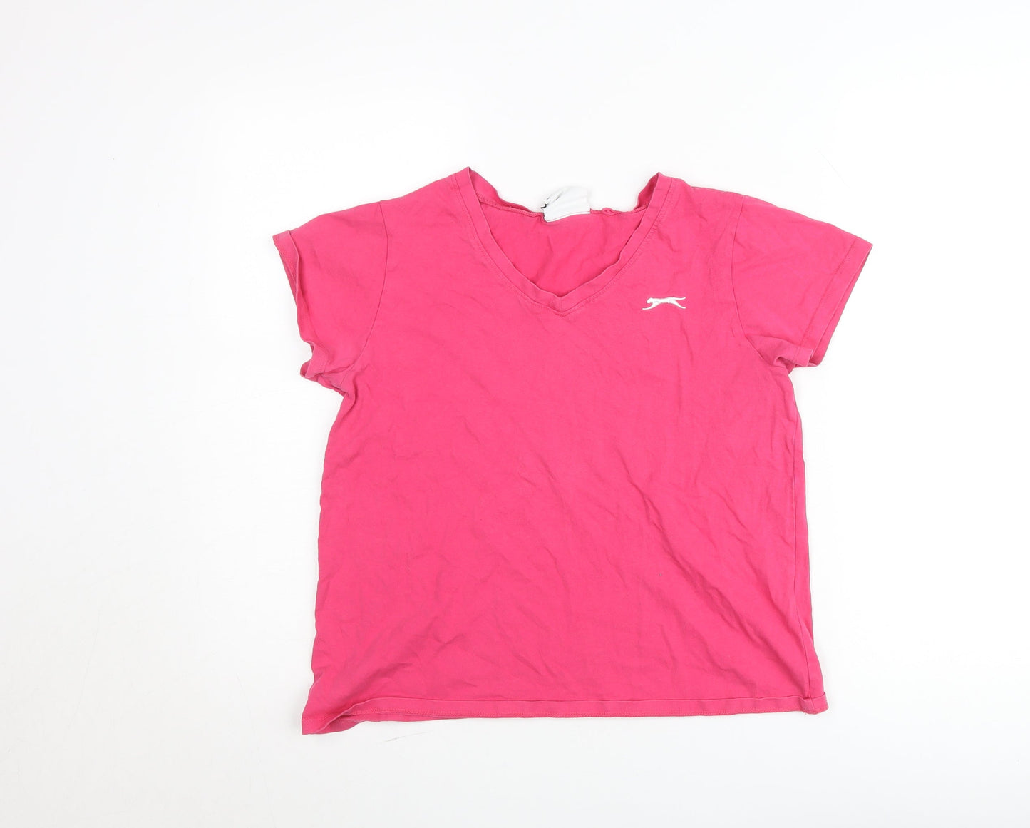 Slazenger Women Pink Cotton Short Sleeve V-Neck T-Shirt Size 12
