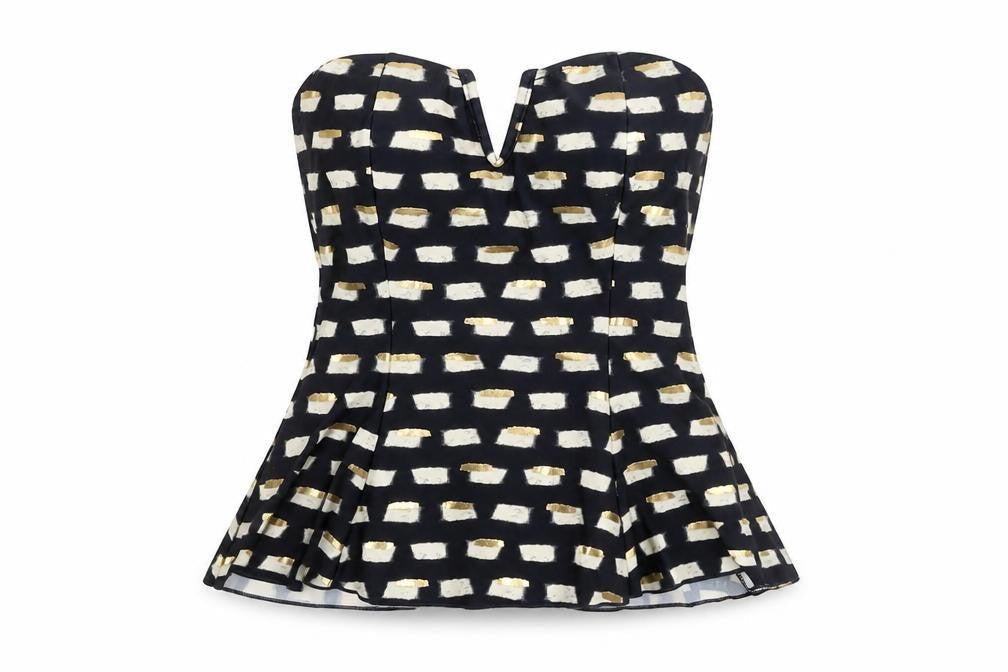 Monsoon Women Blue Geometric Strapless Tankini Top Size 10