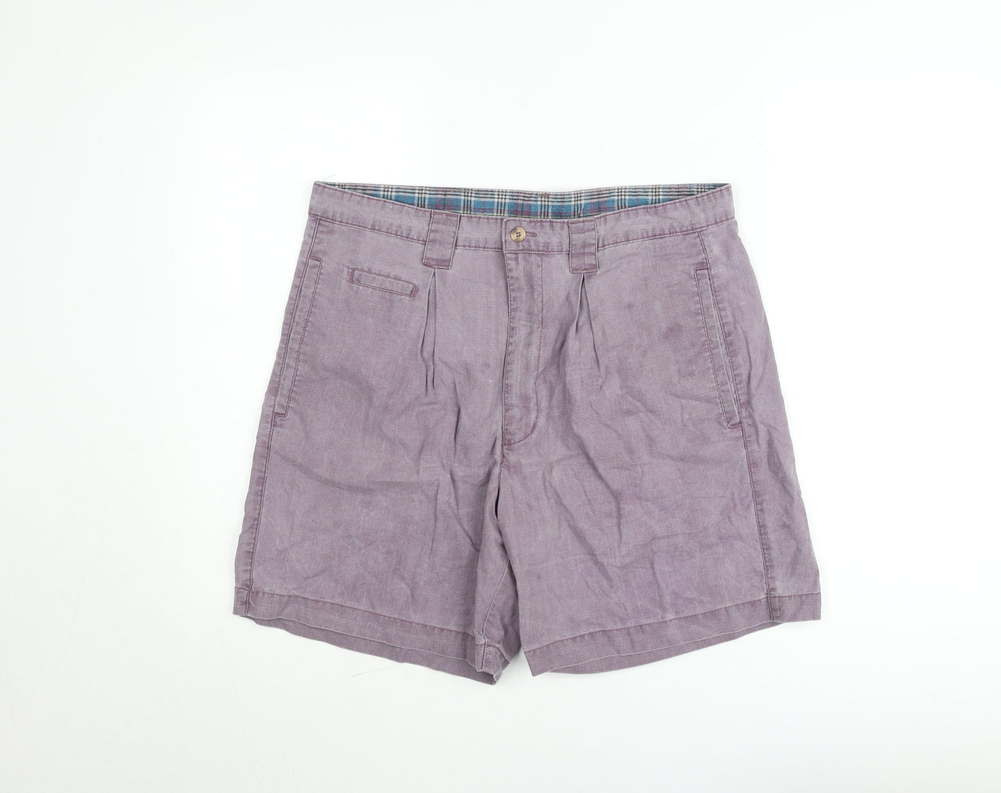 Marks and Spencer Men's Purple Chino Shorts 36in Cotton Pleated