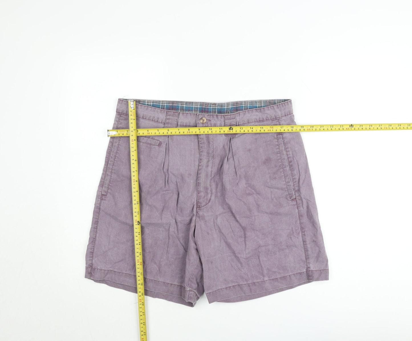 Marks and Spencer Men's Purple Chino Shorts 36in Cotton Pleated