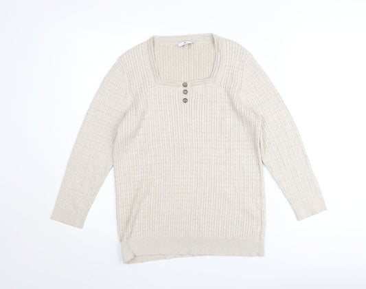 CC Womens Beige Cotton Blend Henley Jumper Size L