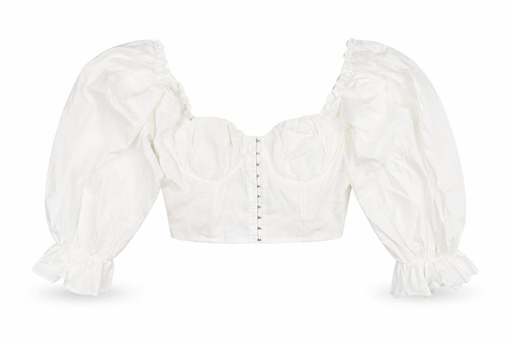 Boohoo Women’s White Cropped Puff Sleeve Blouse UK 14