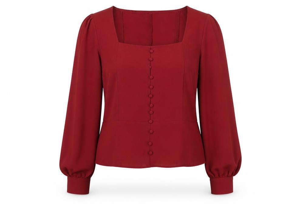 Harpa Women's Red Long Sleeve Button Blouse Size L