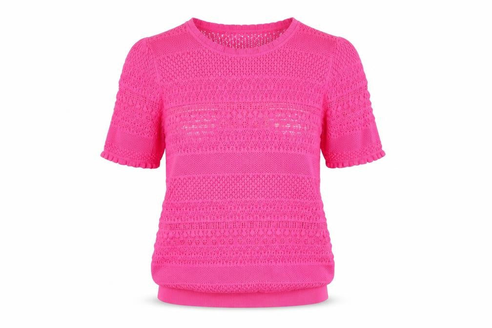 Gallery Women’s Pink Crochet Short Sleeve Cotton Blend Blouse Size L