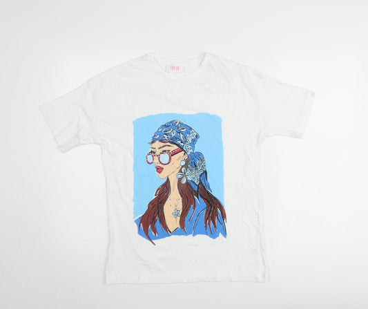 Savida Women's White Graphic T-Shirt 2XS Short Sleeve Cotton