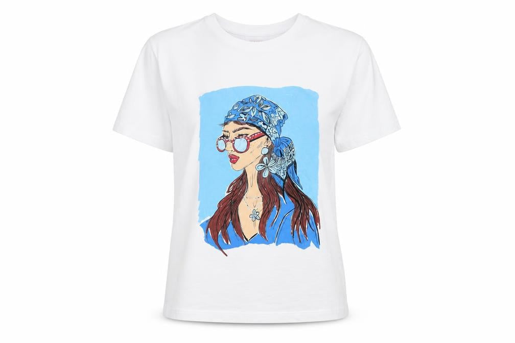 Savida Women's White Graphic T-Shirt 2XS Short Sleeve Cotton