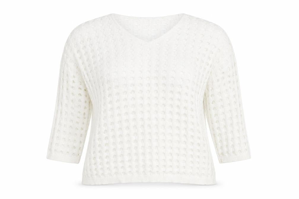 Wynne Layers Womens White PL V-Neck Open-Knit Jumper