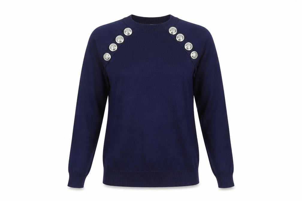 Savida Women's Blue Crew Neck Button Pullover Jumper Size 10
