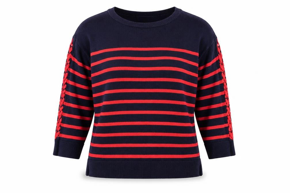 Retrology Women’s Blue & Red Striped Boat Neck Cotton Jumper Size M