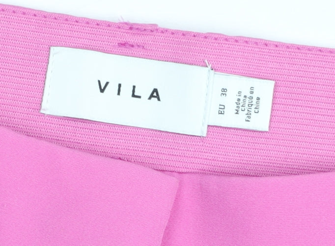Vila Womens Pink Straight Leg Crepe Stretch Trousers Size 10