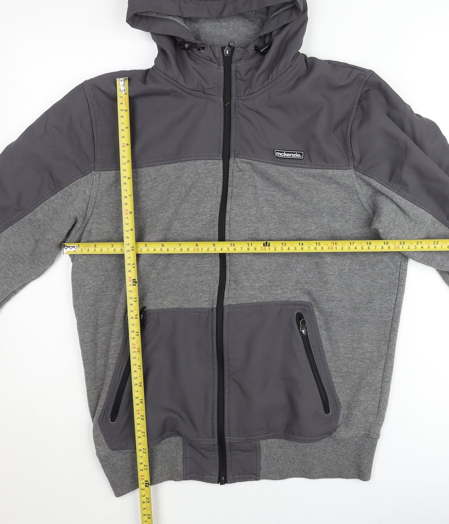 McKenzie Men’s Grey Hooded Full Zip Bomber Jacket Size M