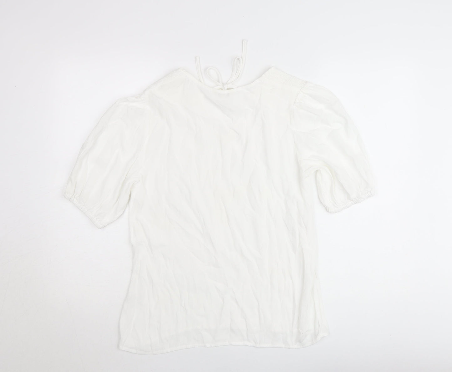 Monsoon Women’s White Short Sleeve Tie Neck Blouse Size S
