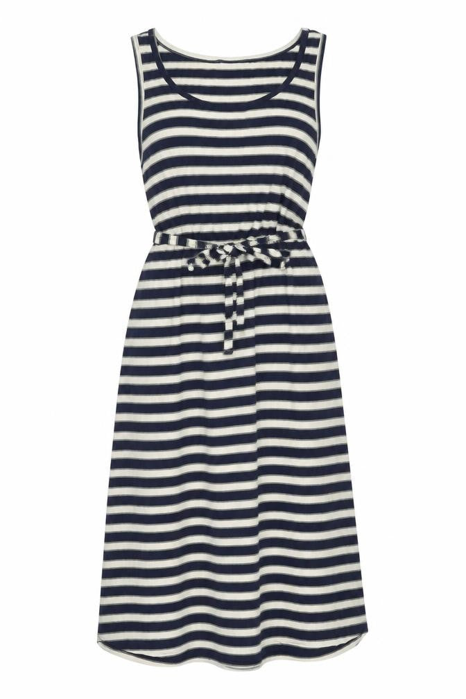 ICHI Women’s Blue White Striped A-Line Sleeveless Dress L