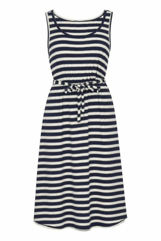ICHI Women’s Blue White Striped A-Line Sleeveless Dress L