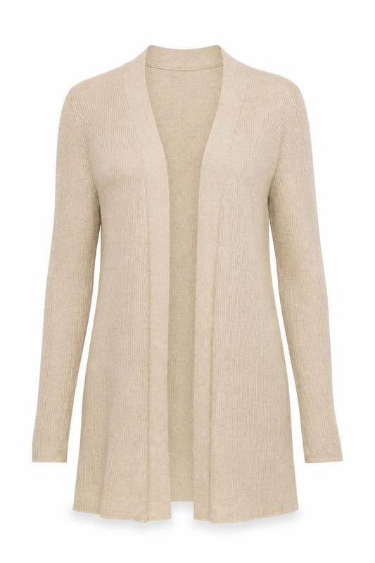 Elizabeth Scott Women's Beige Knit Open Front Long Sleeve Cardigan M/L
