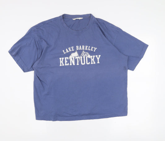 Primark Women's Blue Kentucky Cropped T-Shirt Size S Casual College Style
