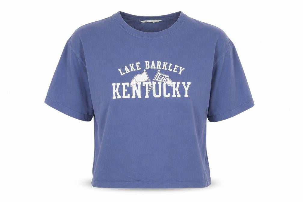 Primark Women's Blue Kentucky Cropped T-Shirt Size S Casual College Style