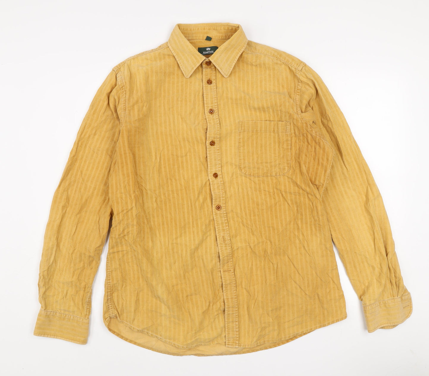 Kingfield Men's Yellow Striped Cotton Long Sleeve Button-Up Shirt M