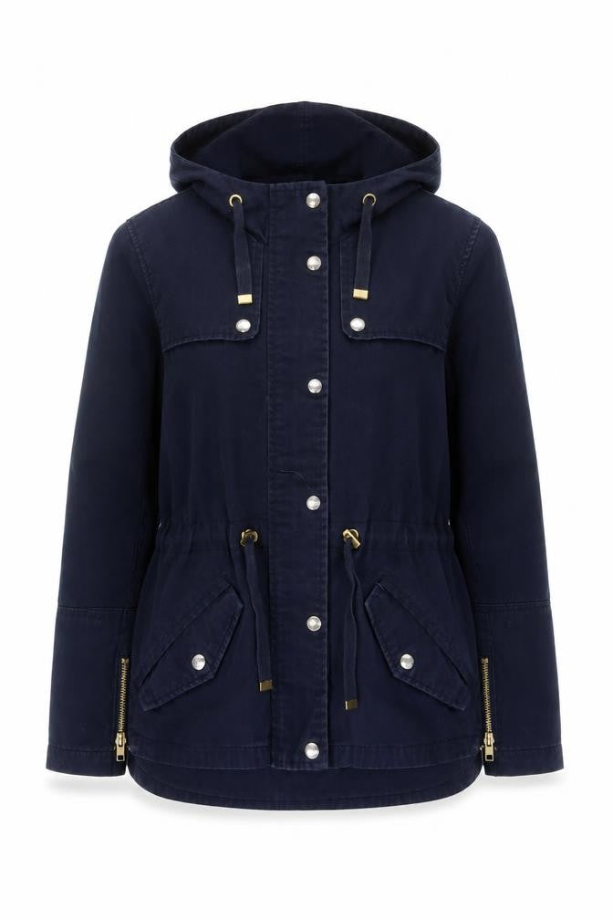H&M Divided Women's Blue Hooded Cotton Parka Jacket Size 10