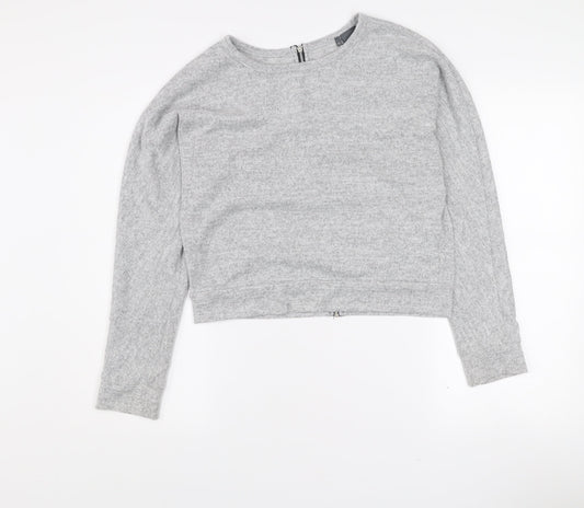 Sparkle & Fade Women's Grey Cropped Long Sleeve Zip Back Top M