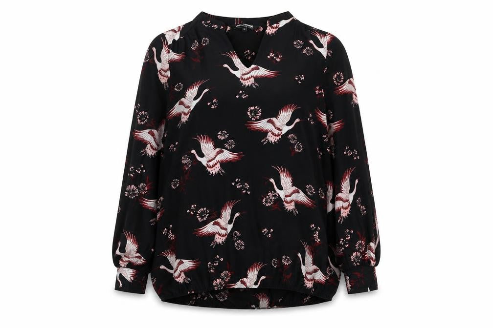 Debenhams Women’s Black Bird Print Long Sleeve Tunic Blouse Size 10