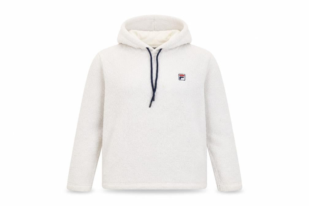 Fila Women's White Pullover Hoodie Size M Fleece Lined Casual Sweatshirt