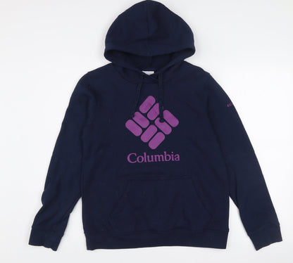 Columbia Women Navy Blue Pullover Hoodie Small Cotton Blend Logo Sweatshirt
