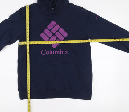Columbia Women Navy Blue Pullover Hoodie Small Cotton Blend Logo Sweatshirt