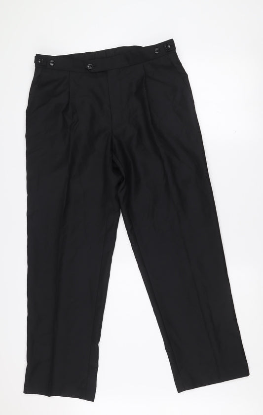 Scott & Taylor Men's Black Wool Blend Dress Trousers 34S