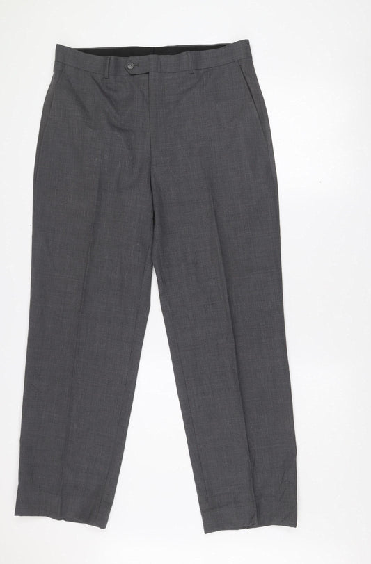 Daniel Hechter Men's Grey Wool Blend Classic Dress Trousers 36W 35L