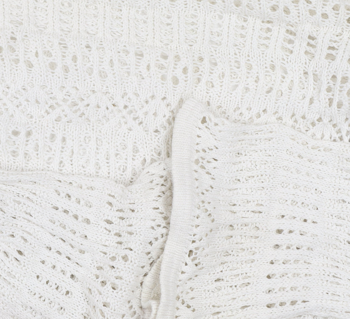 Zara Women White Open Knit Cotton Bell Sleeve Jumper M