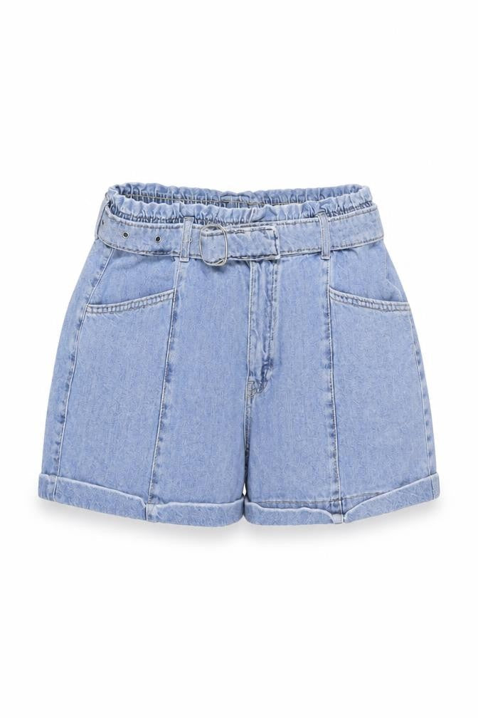 Mango Women’s Blue Cotton Paperbag Denim Shorts Size S