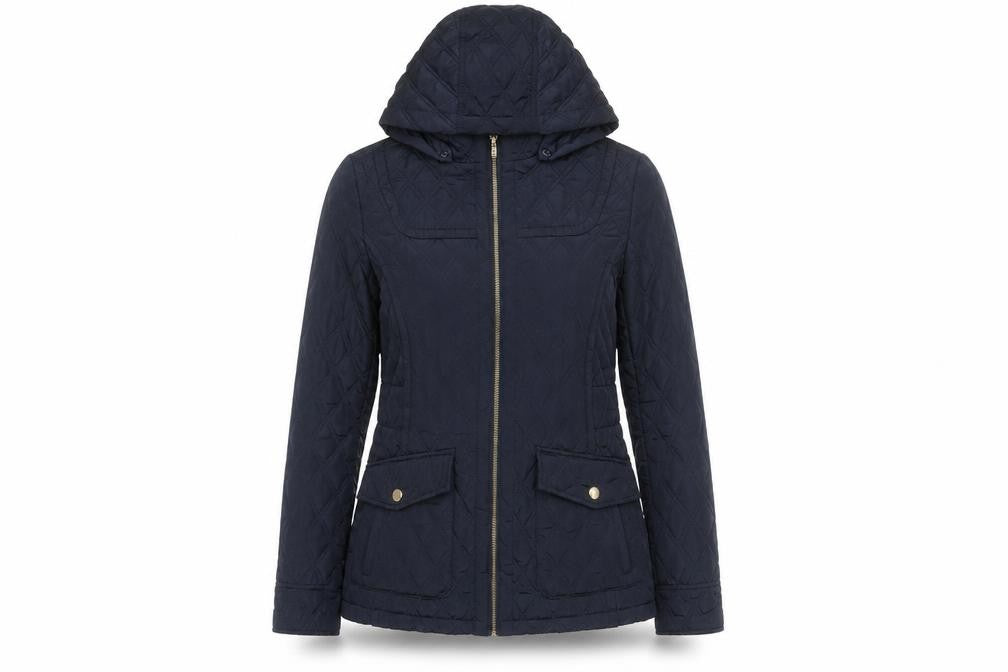 Michael Kors Women's Blue Quilted Hooded Mid-Length Jacket Size S