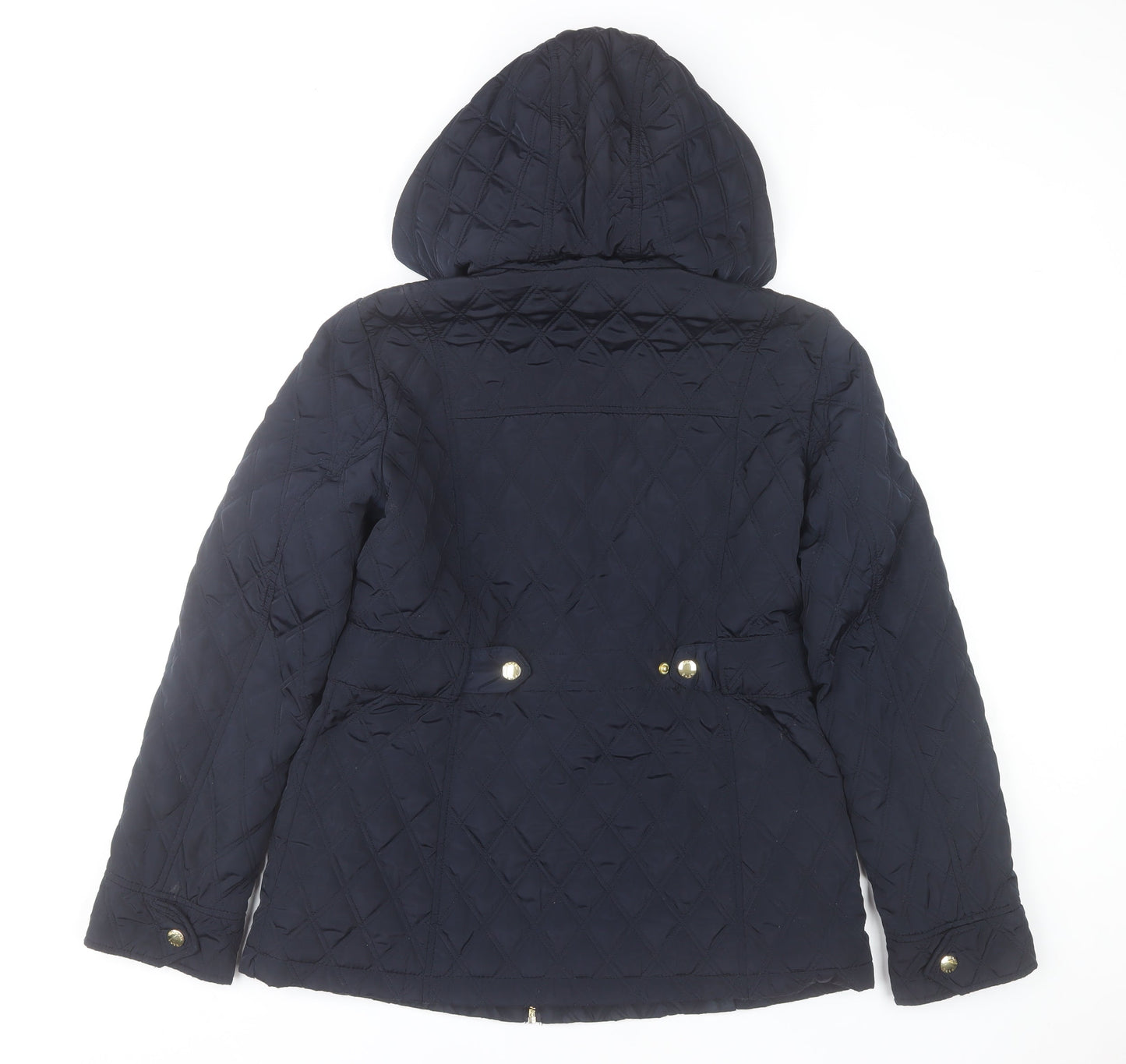 Michael Kors Women's Blue Quilted Hooded Mid-Length Jacket Size S