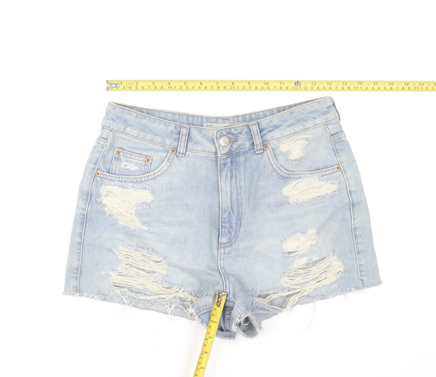 Topshop Women Blue Size 10 Cut-Off Denim Shorts High Rise