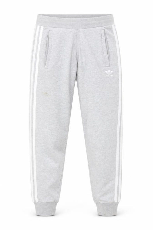 Front view of Adidas men’s grey jogger sweatpants, size S, elastic waist casual
