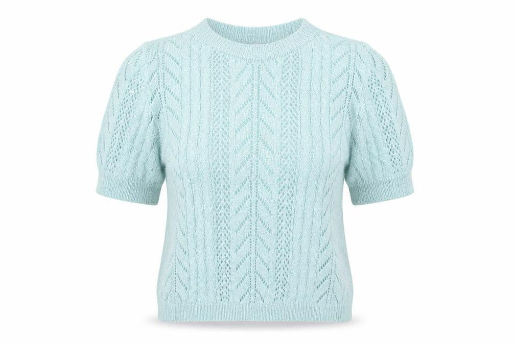 Cotton Club Womens Blue Short Sleeve Knit Jumper Small Lurex