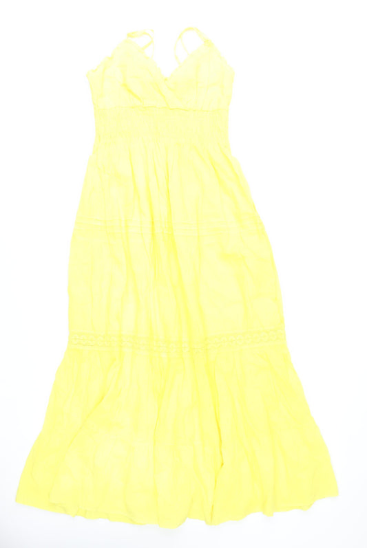 Speed Control Yellow Cotton Maxi Dress Women’s L Summer Boho Strappy