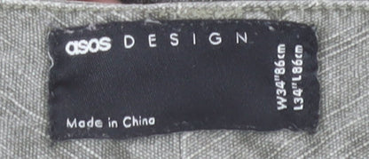Brand and care label for ASOS Design Men's Grey Cargo Trousers, size 34, Regular Fit